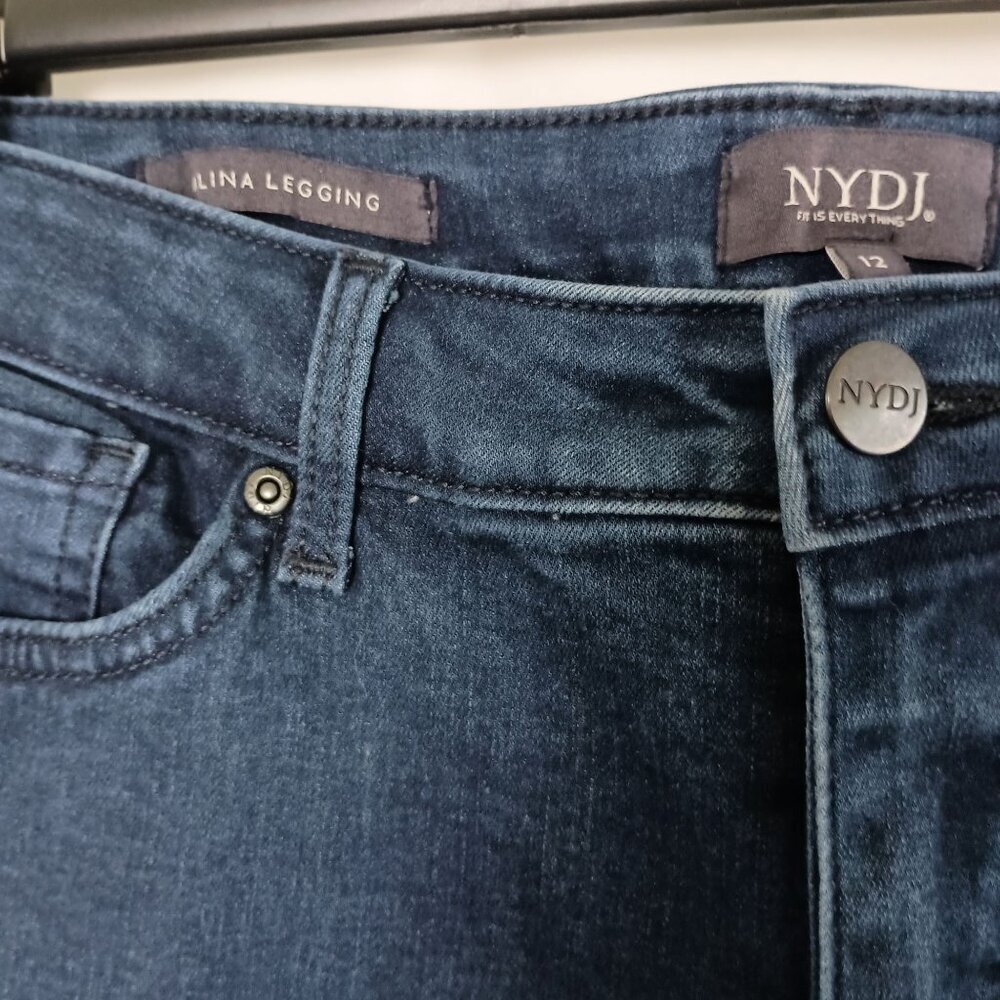 NYDJ Alina High Rise Slim Leg Jegging Jeans Sz 12 Blue Sparkle Stretch Denim - Picture 7 of 9